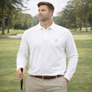 Brooks Brothers 346 Polo Shirt Mens XL White Long Sleeve Cotton Classic Fit